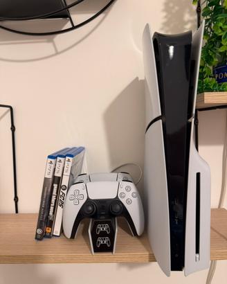 PlayStation 5 Slim (Disc) + 2joystick+base+3giochi