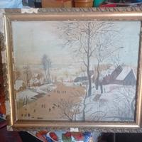 quadro paesaggio invernale su tela cornice antica