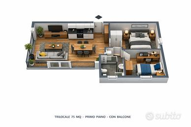 Luminoso trilocale con spese minime e posto auto