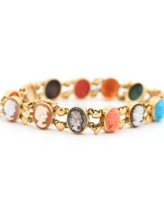 Bracciale Vintage in Oro  con Cammei e Pietre dure