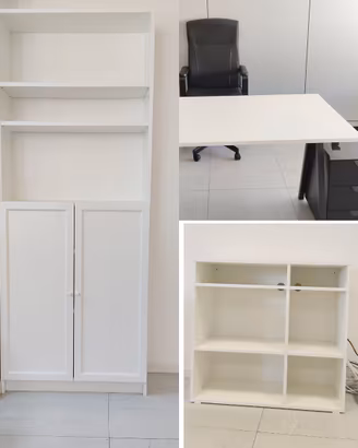 Libreria, scafale, scrivania, sedia,  cassettiera