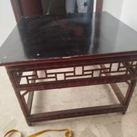 tavolino basso cinese bambú e lacca nera fine XIX