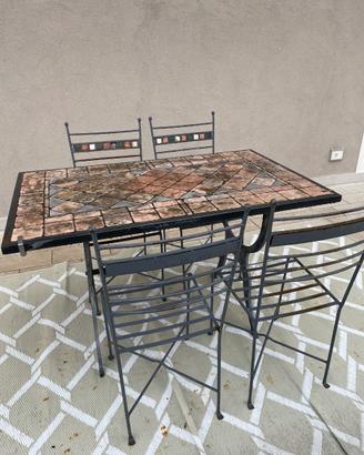 Tavolo da esterno aluminio e pietra con sedie