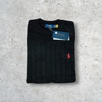 Ralph Lauren Maglione a Trecce Nero Cavallo Rosso 