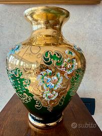 Antico vaso vetro Murano, tecnica tre fuochi