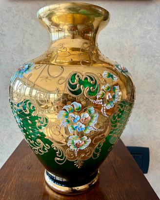 Antico vaso vetro Murano, tecnica tre fuochi