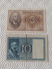 REGNO D’ITALIA -2 BANCONOTE 5+ 10 LIRE 1944