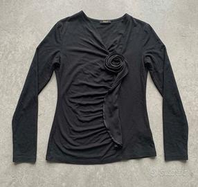 Top Nero Talco Donna L Leggero Con Fiore