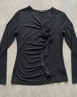 Top Nero Talco Donna L Leggero Con Fiore