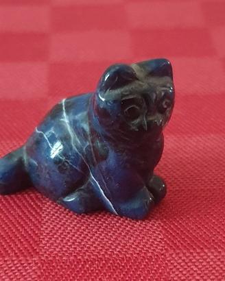 Statua Statuetta di Gatto in Pietra Dura Sodalite