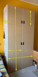 Armadio IKEA PLATSA 120x57x240 cm, 4 ante, marrone
