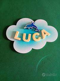Targhetta decorativa legno delfino e nome LUCA