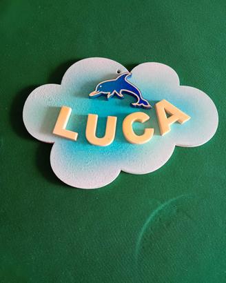 Targhetta decorativa legno delfino e nome LUCA