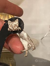 Orecchino gatto argento 925 scultura pezzo unico