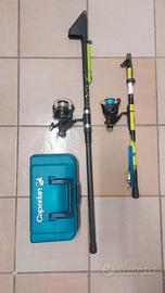 2 canne da pesca + valigetta + nassa