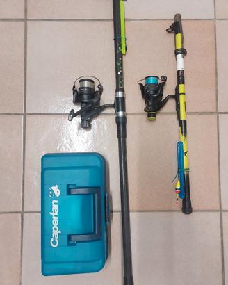 2 canne da pesca + valigetta + nassa