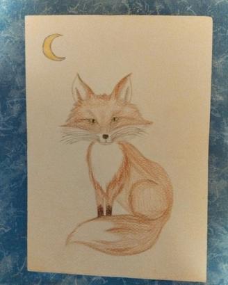 Volpe con luna su cartoncino