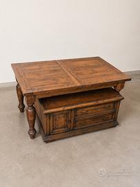 Tavolo da salotto in legno con cassettiera