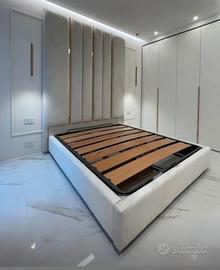 Letto matrimoniale velluto beige-oro,testata 2,6 m