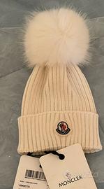 MONCLER CUFFIA BERRETTA LANA BIANCA PON PON