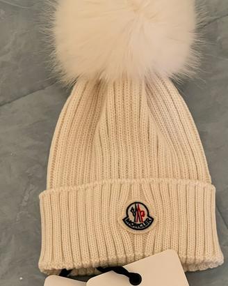 MONCLER CUFFIA BERRETTA LANA BIANCA PON PON