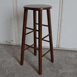 Sgabello in legno rotondo h 80 noce scuro gambe 8