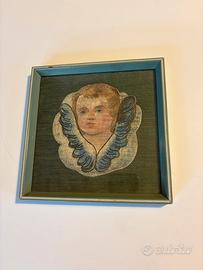 Angelo custode quadro su tessuto vintage