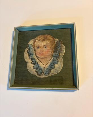 Angelo custode quadro su tessuto vintage