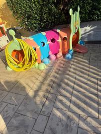 Lotto giochi da giardino bruco+scivolo+bici rosa