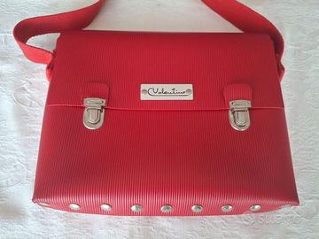 BORSA ROSSA rigida vintage, ecopelle con tracolla