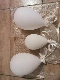 Lotto 3 palloncini in vetro soffiato bianco opaco