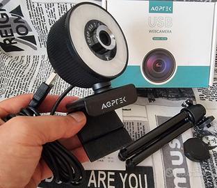 Agptek Webcam 1080P con Luce ad Anello 3 Colori
