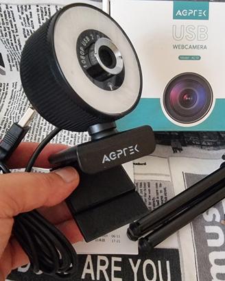 Agptek Webcam 1080P con Luce ad Anello 3 Colori