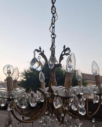 Lampadario in ottone e vetro