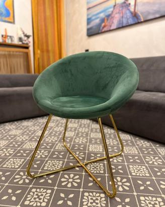Sedia Poltroncina in velluto verde di Design WOLTU