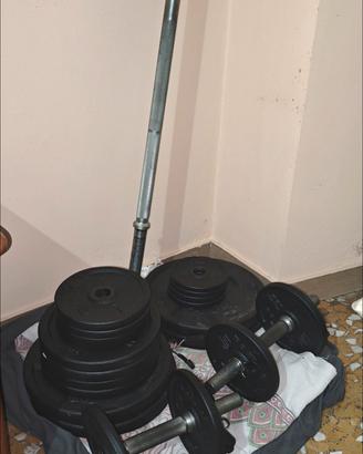 KIT MANUBRI BILANCIERE DISCHI BODYBUILDING 