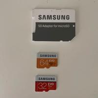 Micro SD Samsung 32, 64 GB, adattatore