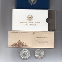 Monete argento Italia € 5 + 10 Europa Popoli 2003
