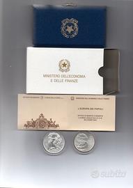 Monete argento Italia € 5 + 10 Europa Popoli 2003