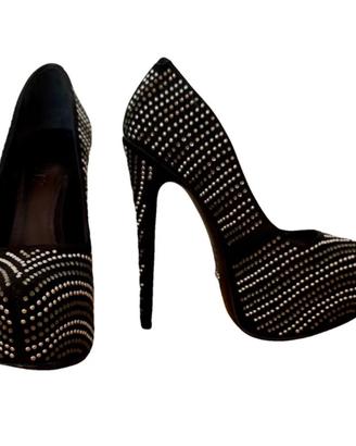 Schutz décolleté nere con strass tacco alto