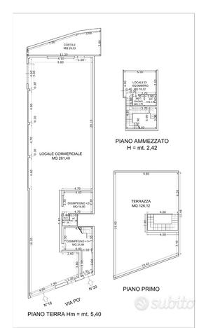 Via Po locale mq 340 terrazzo sovrastante