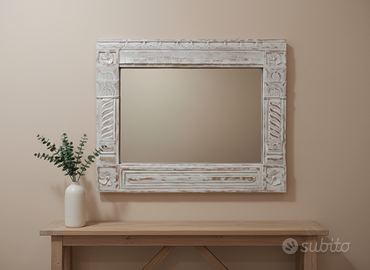 SPECCHIO LEGNO RUSTICO SBIANCATO INTAGLIATO A MANO