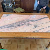 TAVOLO LEGNO ARTIGIANALE  PIANO IN MARMO 150x90