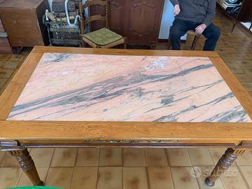 TAVOLO LEGNO ARTIGIANALE  PIANO IN MARMO 150x90