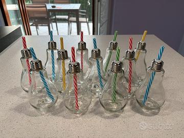 Set Bicchieri a Forma di Lampadina con Cannuccia