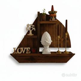 Mensola Barca Legno Massello - Arredo Mare / Shabb