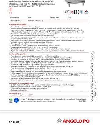 Cucina gas 4 fuochi con forno angelo po 1N1FAG
