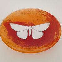 Piatto in Vetro Decorato Colorato Disegno Farfalla