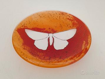 Piatto in Vetro Decorato Colorato Disegno Farfalla