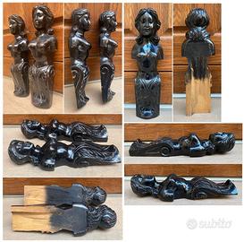 Lotto antiche applicazioni legno scolpito scultura